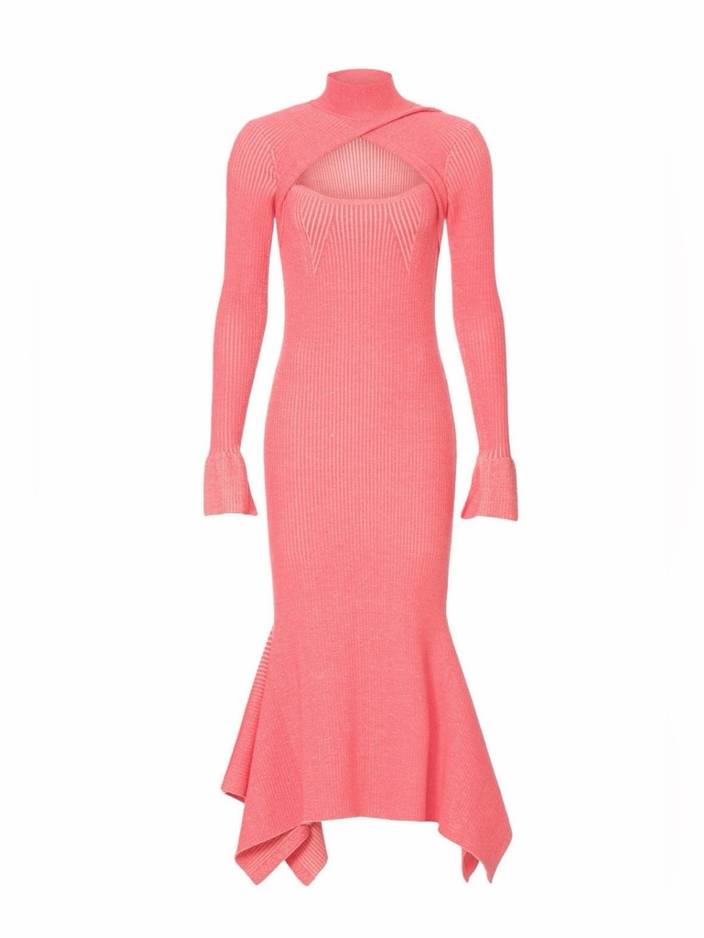 3.1 Phillip Lim~Coral Pink Ribbed Cross Front Midi Dress~Size Medium~$850~ - Picture 5 of 8